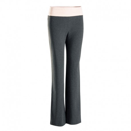 PANTALÓN YOGA SUAVE MUJER ALGODÓN DE AGRICULTURA BIOLÓGICA GRIS/ROSA-DeportesyEjercicio- Pantalones