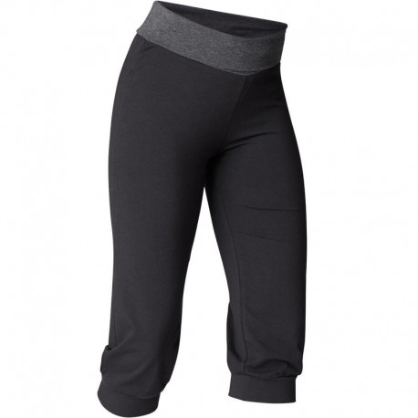 MALLAS 3/4 YOGA SUAVE MUJER ALGODÓN AGRICULTURA BIOLÓGICA NEGRO/GRIS-DeportesyEjercicio- Leggings