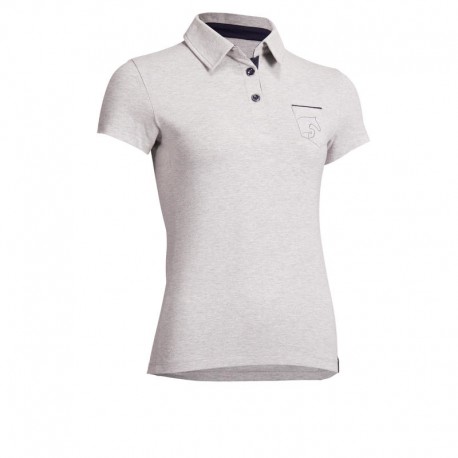 Polo de manga corta equitación mujer 140 gris moteado-DeportesyEjercicio- Playeras tipo polo