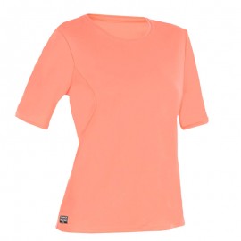 Playera de surf anti-UV Manga corta mujer rojo coral fluorescente-DeportesyEjercicio- Tops UV