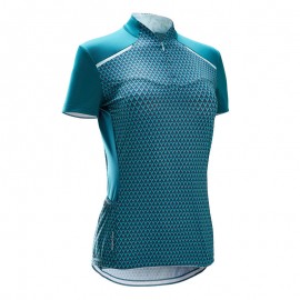 MAILLOT CICLISMO MANGA CORTA 500 MUJER GEOMETRIC VERDE-DeportesyEjercicio- Ropa para mujer