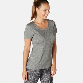 Playera Sport Pilates Gimnasia suave mujer 500 Regular Gris estampado-DeportesyEjercicio- Playeras