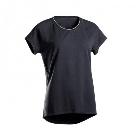 PLAYERA YOGA SUAVE MUJER ALGODÓN AGRICULTURA BIOLÓGICA NEGRO-DeportesyEjercicio- Playeras