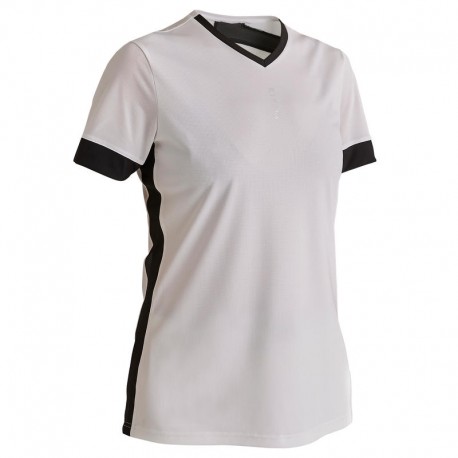 Camiseta de fútbol para mujer F500 blanco-negro-DeportesyEjercicio- Playeras