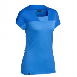 Camiseta de manga corta para trekking en montaña TREK500 lana merina mujer azul-DeportesyEjercicio- Playeras