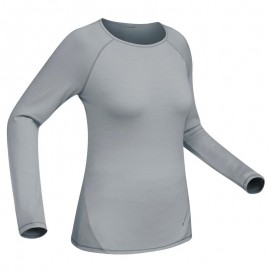 Camiseta lana merina trekking montaña Techwool 190 manga larga mujer gris-DeportesyEjercicio- Playeras