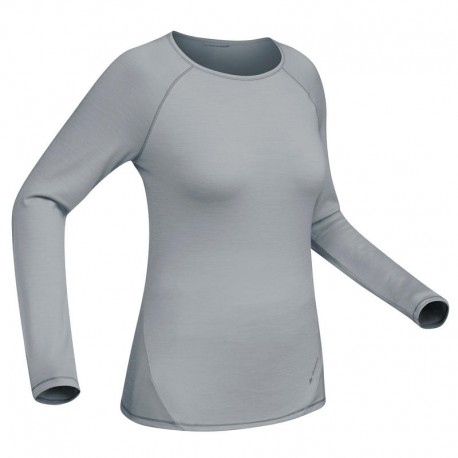 Camiseta lana merina trekking montaña Techwool 190 manga larga mujer gris-DeportesyEjercicio- Playeras