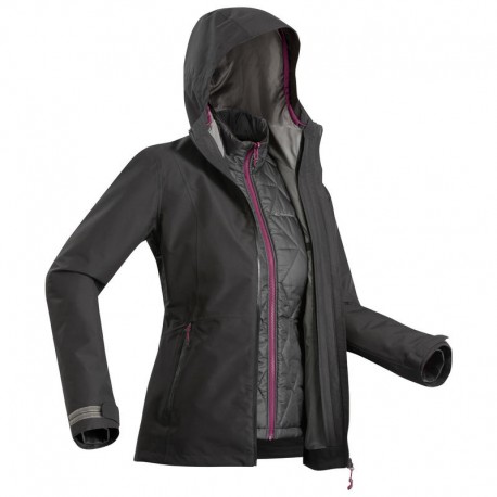 Chamarra trekking TRAVEL500 3en1 mujer negro-DeportesyEjercicio- Chamarras