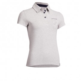 Polo de manga corta equitación mujer 140 gris moteado-DeportesyEjercicio- Playeras tipo polo