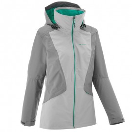 Chamarra impermeable travesía Forclaz 100 Mujer Bicolor Gris-DeportesyEjercicio- Chamarras