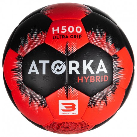 Balón de balonmano H500 T3 negro / rojo-DeportesyEjercicio- Handball